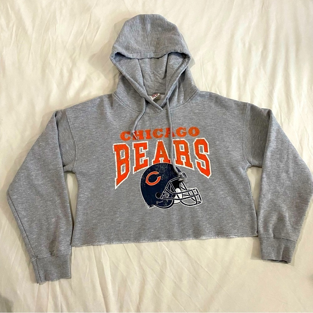 NFL Chicago Bears Gray Hoodie Sweatshirt with Orange and Navy Logo
